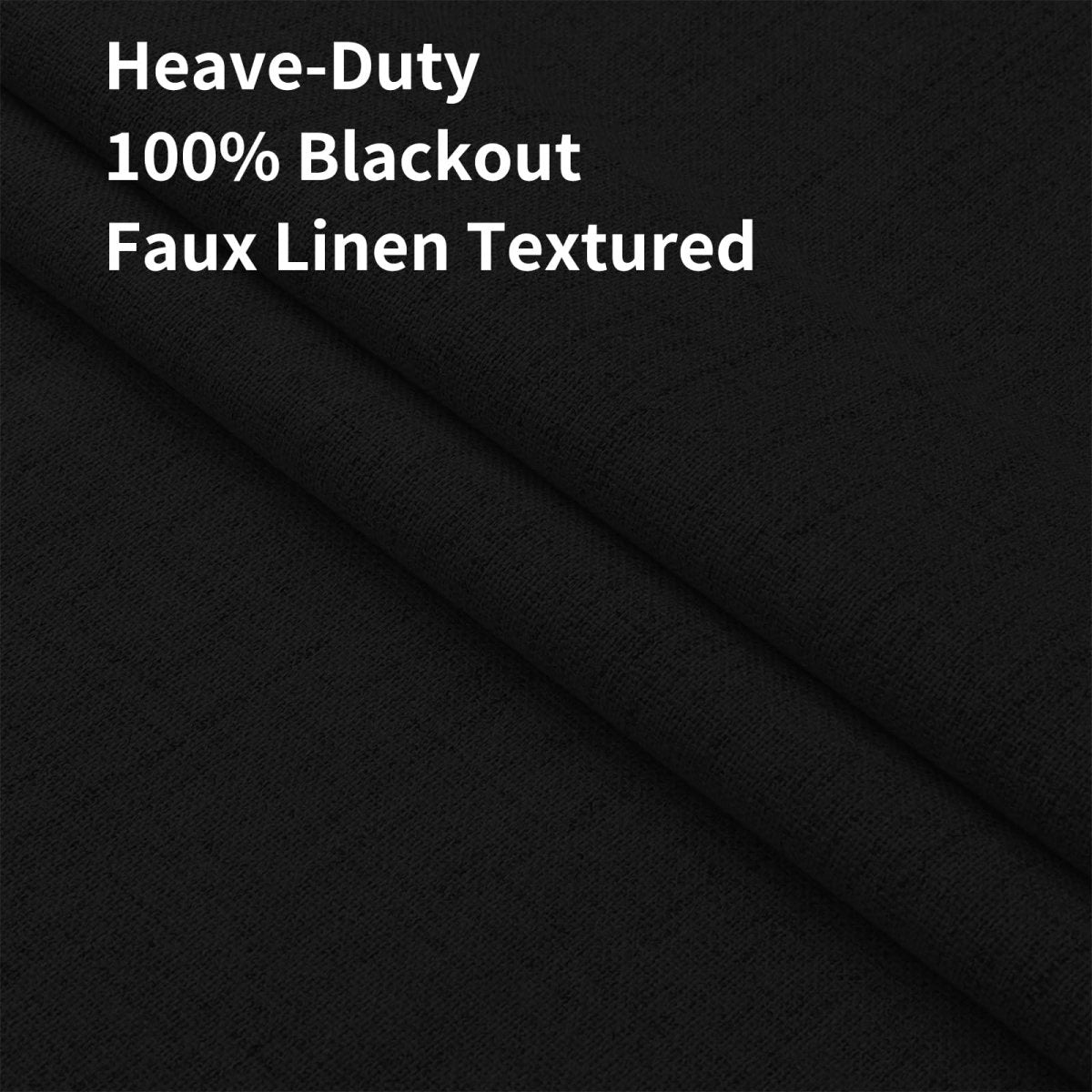 Joydeco black faux linen fabric, 100% blackout, textured weave for bedroom/living room.