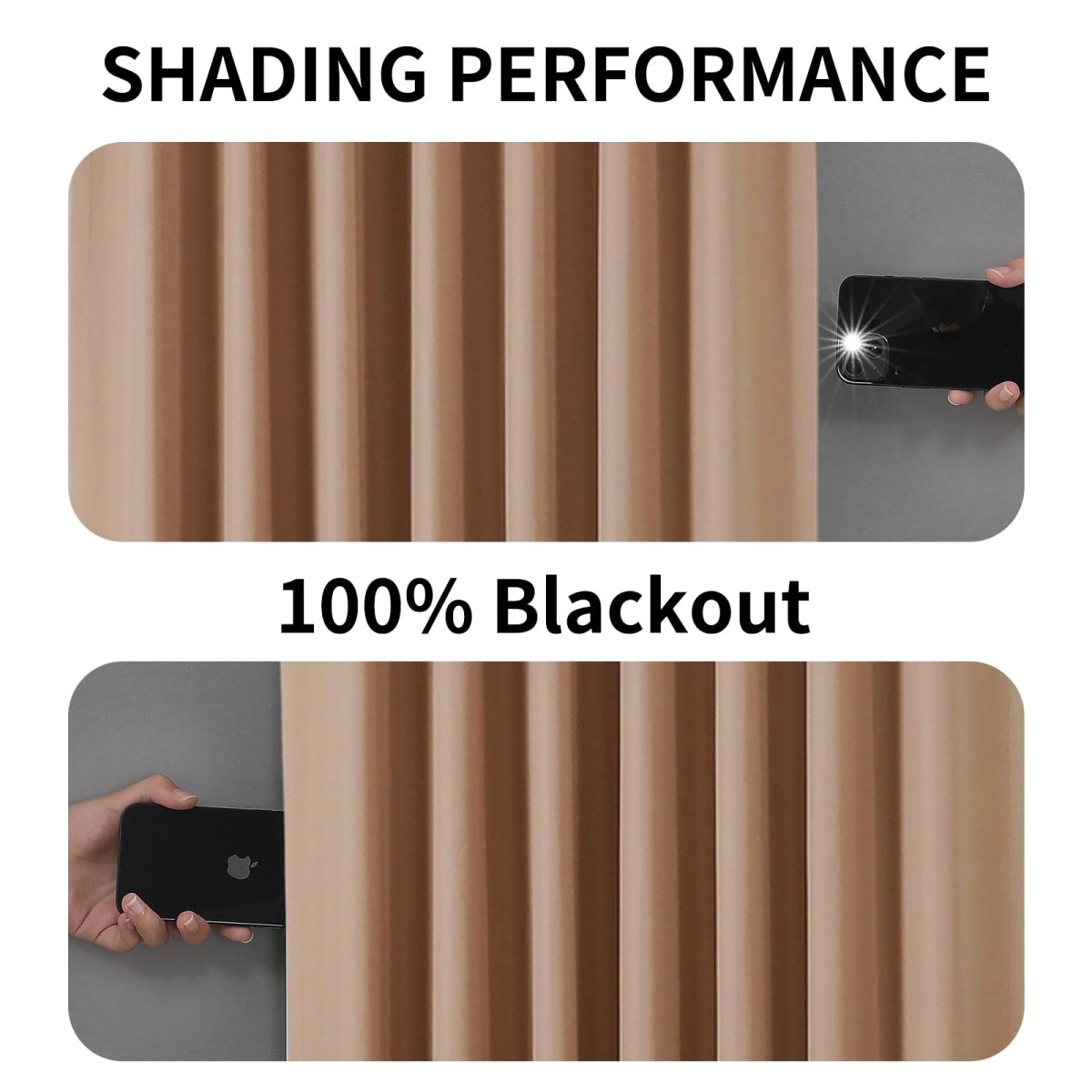 Joydeco 100% Blackout Curtains Cappuccino Long for Bedroom Living Room - 2 Panels Set Burg Room Darkening Black Out Curtains - Joydeco