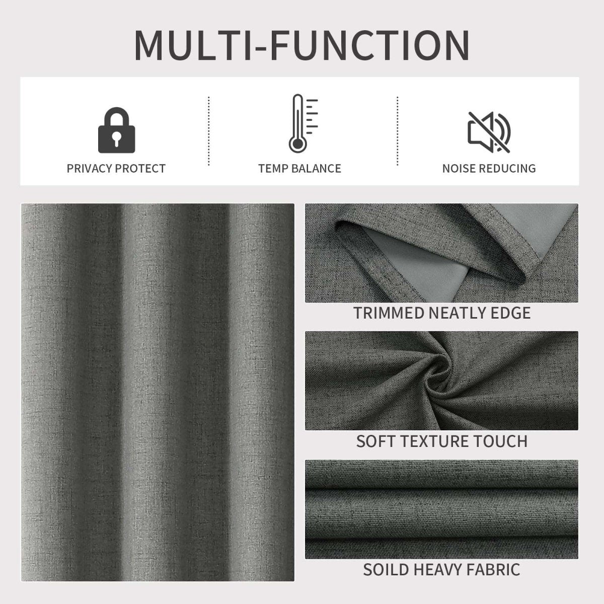 Joydeco 100% Blackout Curtains Grey Long 2 Panels Set Linen 96 Inch Blackout Curtains 2 Panels Room Darkening Textured Curtains - Joydeco