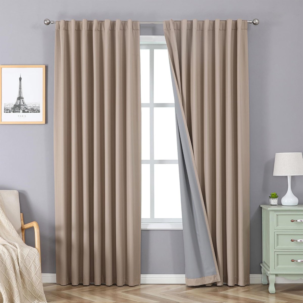 Joydeco 100% Blackout Curtains Irish Cream Long for Bedroom Living Room - 2 Panels Set Burg Room Darkening Black Out Curtains - Joydeco