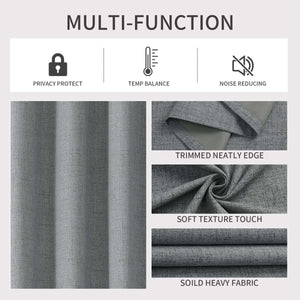 Joydeco 100% Blackout Curtains Light Grey Long 2 Panels Set Linen 96 Inch Blackout Curtains 2 Panels Room Darkening Textured Curtains - Joydeco