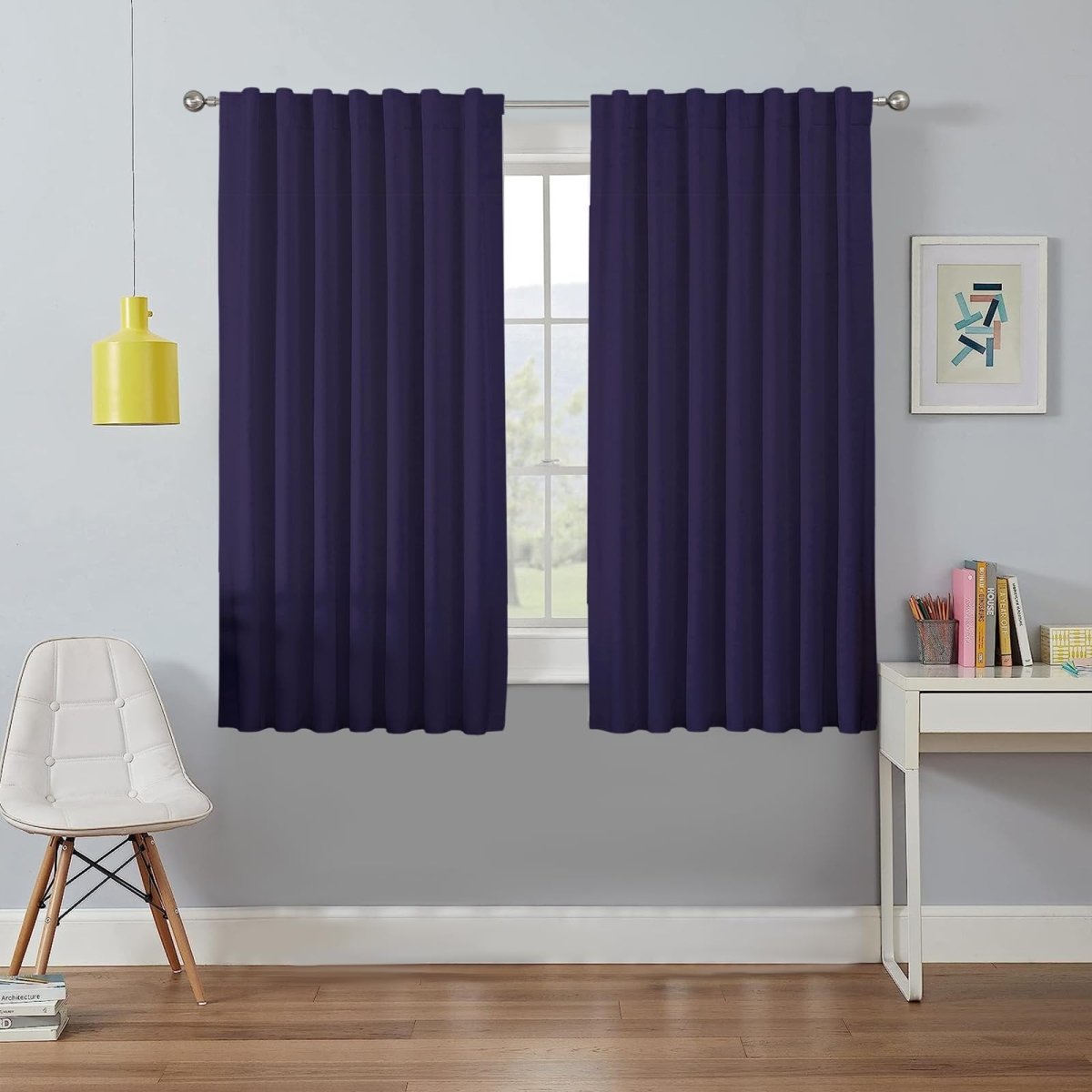 Joydeco 100% Blackout Curtains Navy Blue Long for Bedroom Living Room - 2 Panels Set Burg Room Darkening Black Out Curtains for Bedroom Windows Back tab Rod Pocket - Joydeco