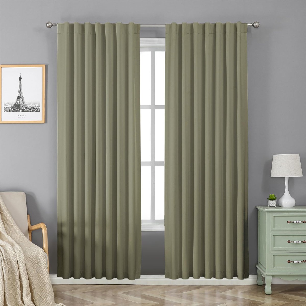 Joydeco 100% Blackout Curtains Olive Branch - Joydeco