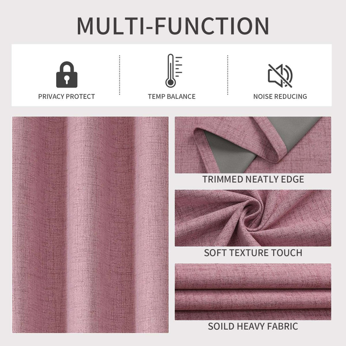 Joydeco 100% Blackout Curtains Pink Long 2 Panels Set Linen 96 Inch Blackout Curtains 2 Panels Room Darkening Textured Curtains for Bedroom Living Room Window - Joydeco