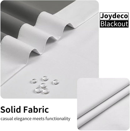 Joydeco Blackout white solid fabric close-up with water droplets, thermal insulated room darkening curtain.