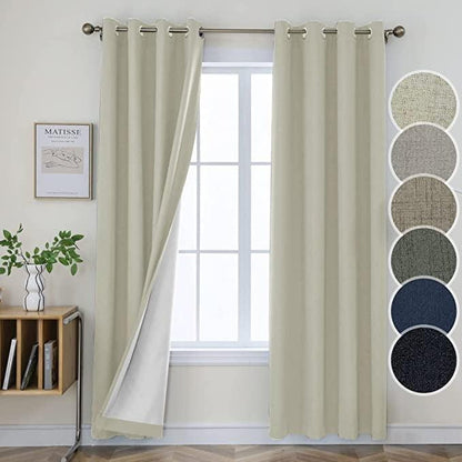 Joydeco 100% Blackout Linen Curtains Thermal Insulated Burlap Curtain & Drapes 2 Panels