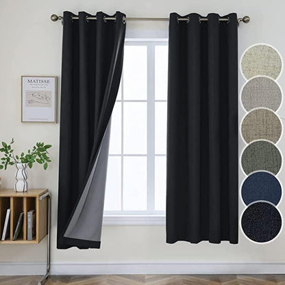Joydeco 100% Blackout Linen Curtains Thermal Insulated Burlap Curtain & Drapes 2 Panels