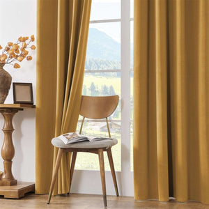 Joydeco 100% Blackout Mustard Yellow Velvet Curtains - 2 Panels , Thermal Insulated, Privacy - Joydeco