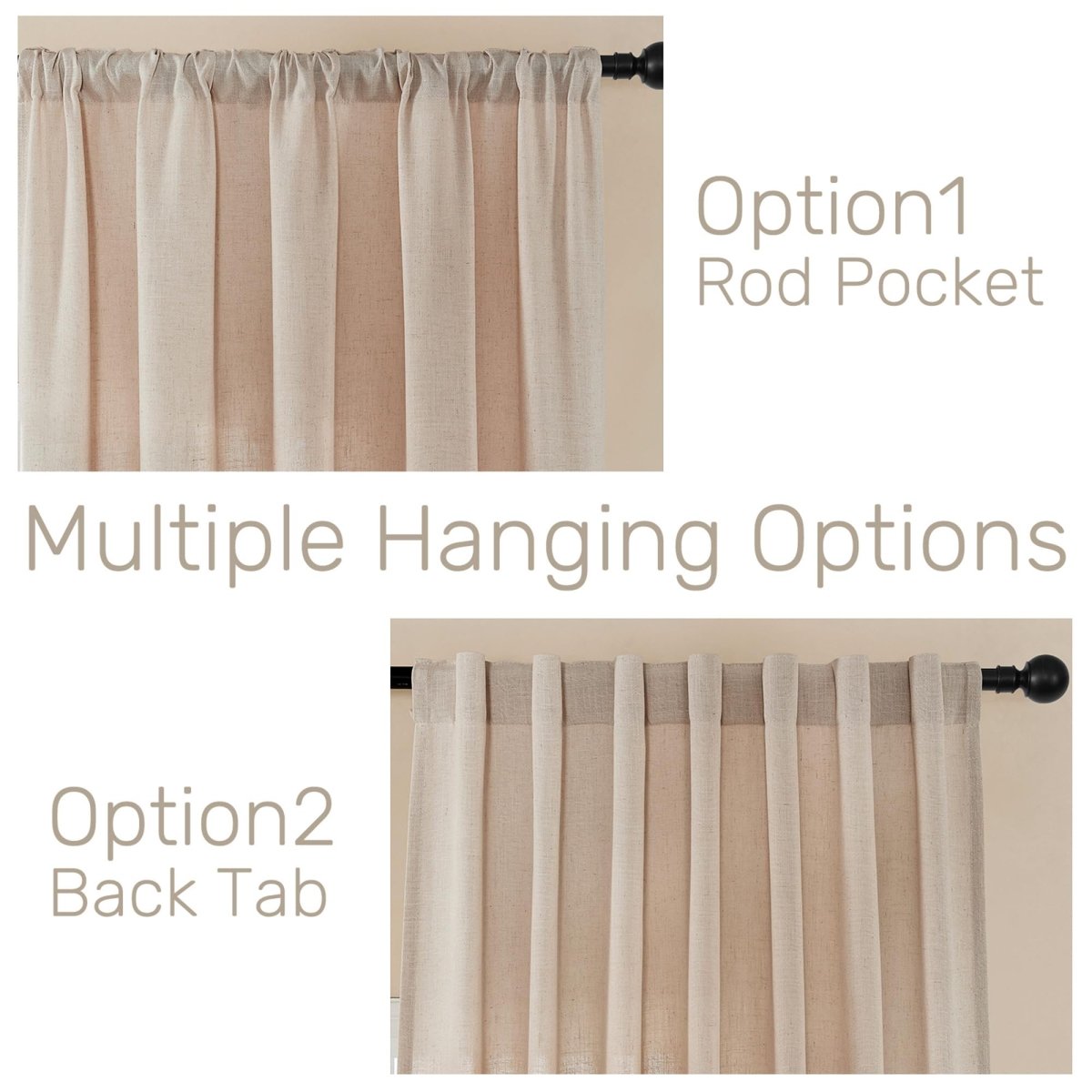 Joydeco Beige Linen Curtains for Living Room Blackout Curtains Bedroom Cafe Curtains - Joydeco