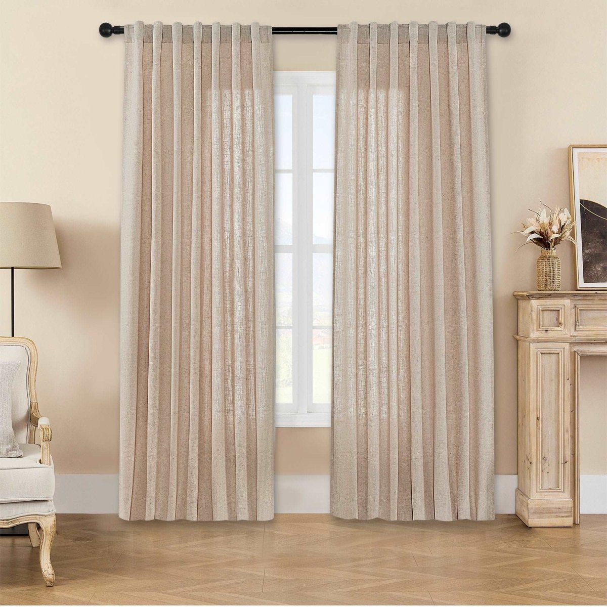 Joydeco Beige Linen Curtains for Living Room Blackout Curtains Bedroom Cafe Curtains - Joydeco