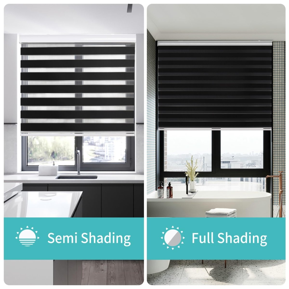 Joydeco Blackout Zebra Shades for Bedroom WindowsBlack Cordless Zebra Sheer Roller Mini Blinds Privacy Light Filtering Dual Layer for Home Office