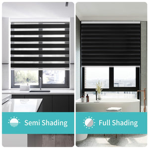 Joydeco Blackout Zebra Shades for Bedroom WindowsBlack Cordless Zebra Sheer Roller Mini Blinds Privacy Light Filtering Dual Layer for Home Office