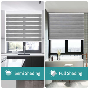 Joydeco Black Out Zebra Shades for Bedroom WindowsGrey Cordless Zebra Sheer Roller Mini Blinds Privacy Light Filtering Dual Layer for Home Office