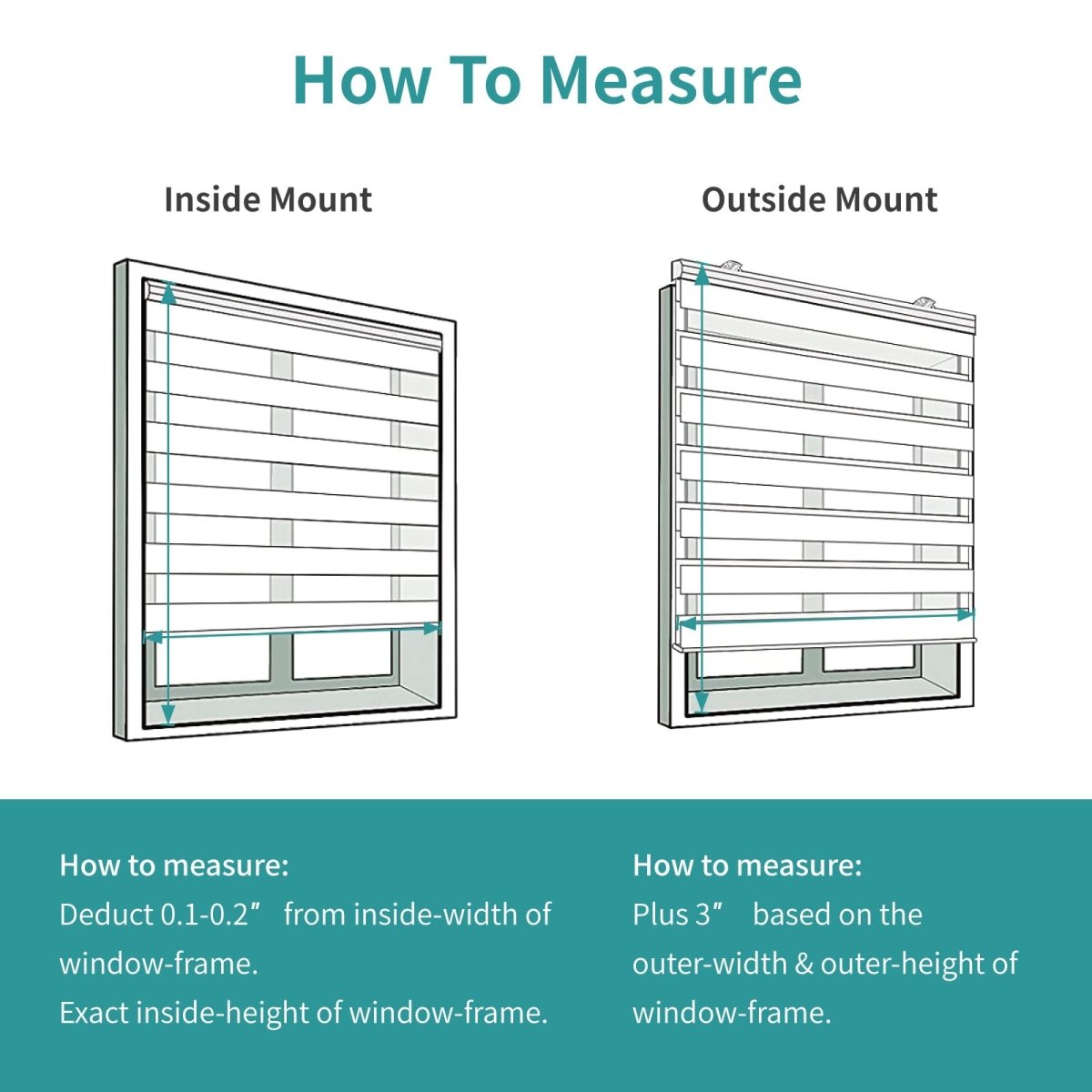 Joydeco zebra roller shades: How to measure for inside/outside mount.