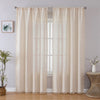 Joydeco Boho cream linen curtains with tassel trim, light filtering for living room farmhouse style.