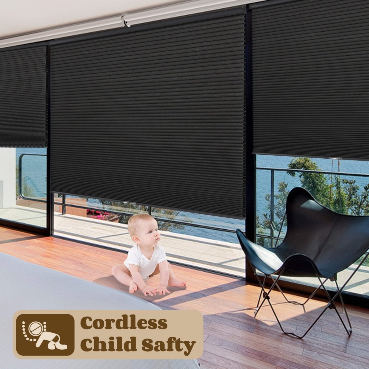 Joydeco Cellular Shades Cordless Black Wide Blackout Cellular Blinds - Joydeco