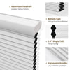 Joydeco white cordless cellular shades: 1.5" honeycomb, aluminum headrail, ergonomic handle. Energy saving, easy operation.