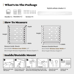 Joydeco Cellular Shades Cordless White Wide Blackout Cellular Blinds for Windows Waterproof Honeycomb Blinds Black Window Coverings - Joydeco