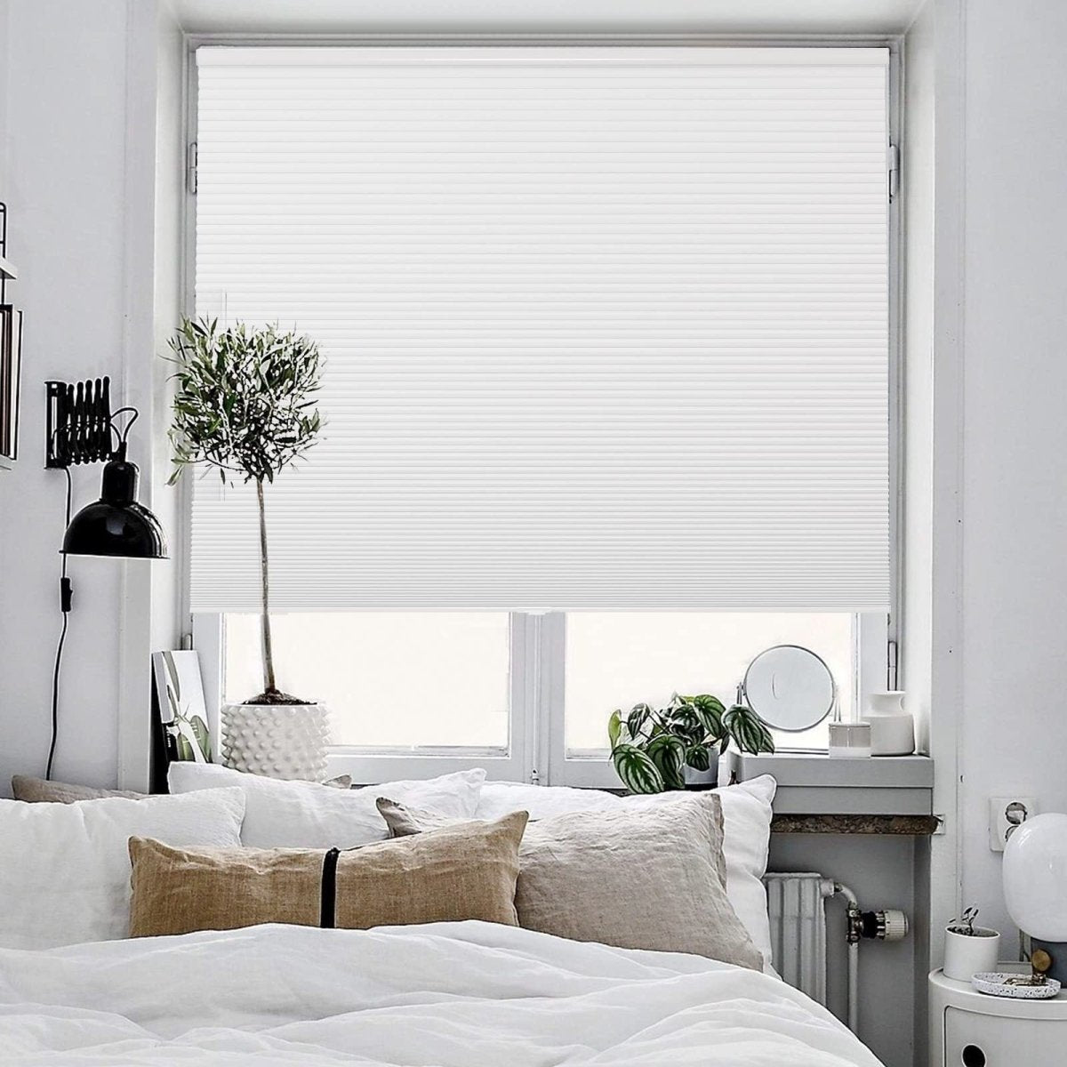 Joydeco Cellular Shades Cordless White Wide Blackout Cellular Blinds for Windows Waterproof Honeycomb Blinds Black Window Coverings - Joydeco