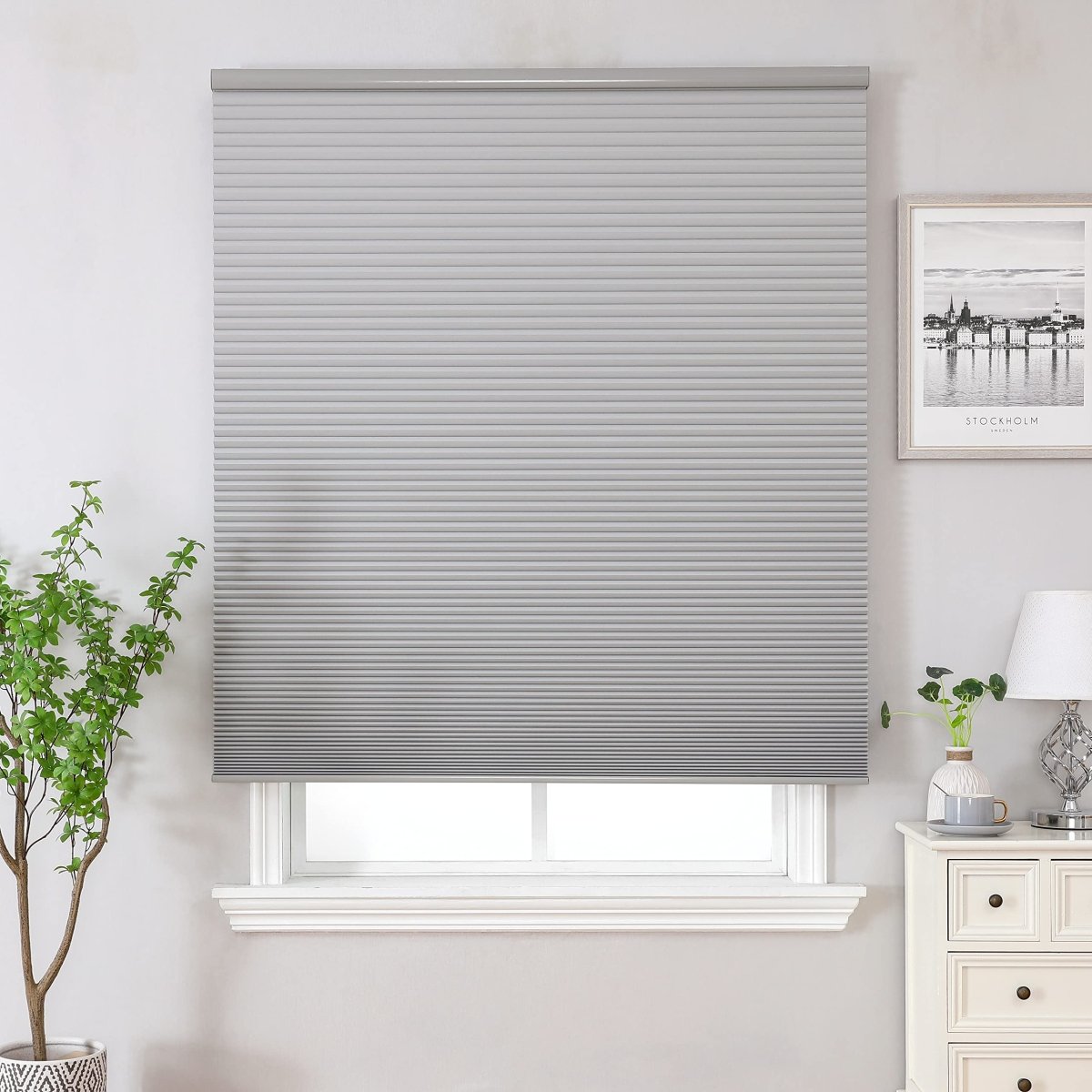 Joydeco Cellular Shades CordlessGrey Wide Blackout Cellular Blinds - Joydeco