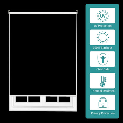 Joydeco beige blackout roller shade with metal chain. 100% blackout, UV protection, thermal insulated, child safe, privacy.