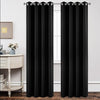 Joydeco Custom Basic Blackout Curtains: two floor-length solid black grommet top curtains hanging in a room setting.