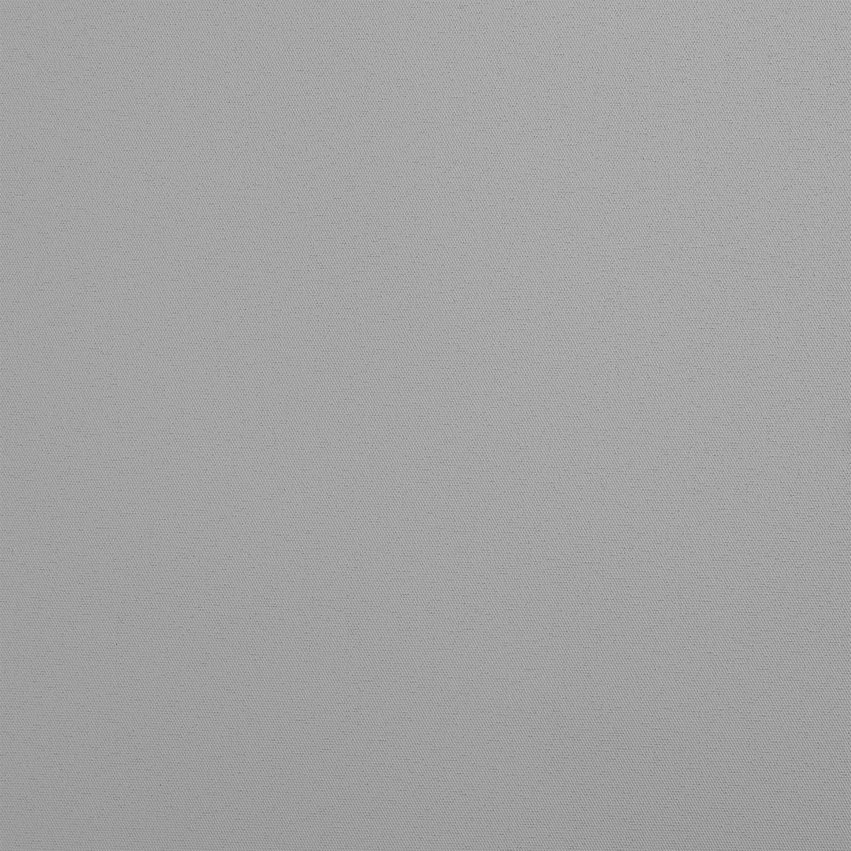 Close-up texture of light gray blackout roller shade fabric, showcasing fine weave and smooth finish.