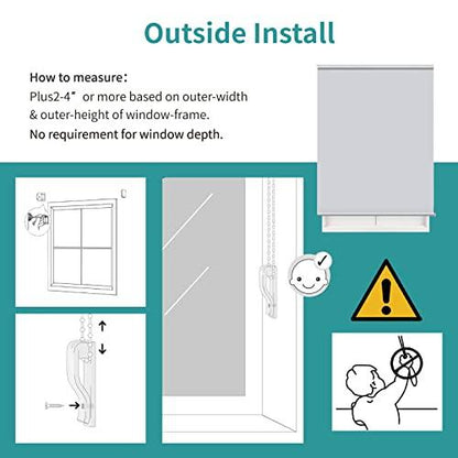 Joydeco white blackout roller shade install guide: measuring, brackets, child safety.