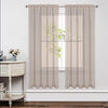 Joydeco light beige linen-like sheer curtains with satin nickel grommets filtering sunlight in a room setting.
