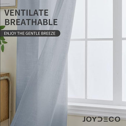 Joydeco light blue sheer curtain with linen texture, promoting ventilation and breathability.