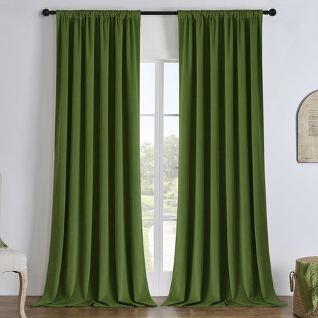 Forest Green Joydeco Velvet Blackout Curtains - plush, soft texture, energy-efficient, noise-reducing.