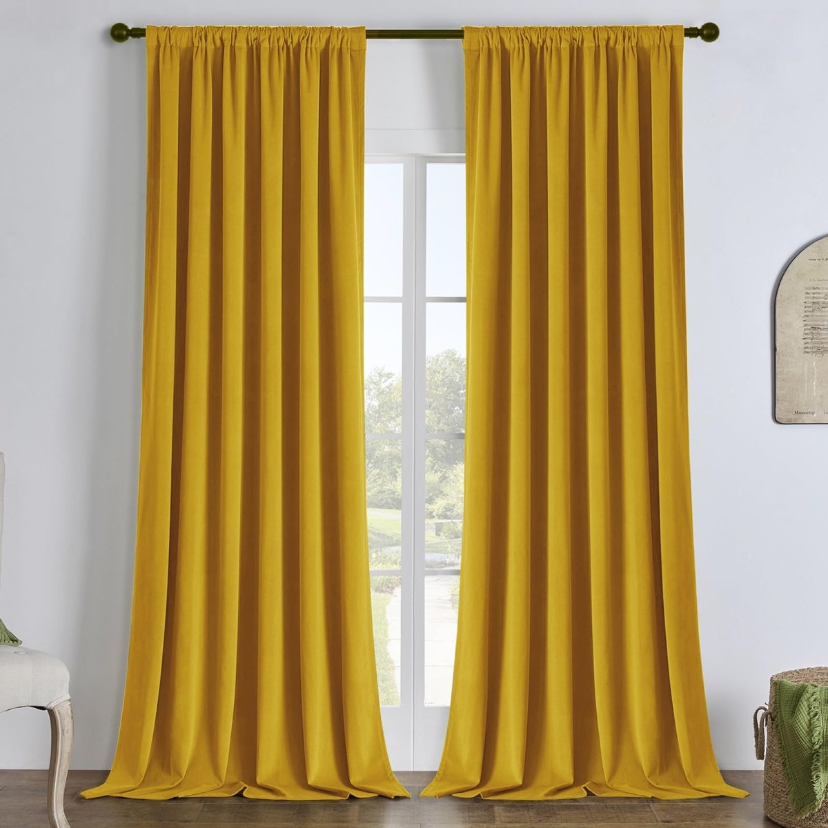 Egg Yellow Joydeco Custom Velvet Curtains, plush texture, elegant folds, blackout, privacy.