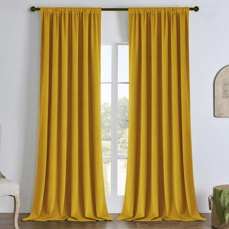 Egg Yellow Joydeco Custom Velvet Curtains, plush texture, elegant folds, blackout, privacy.