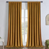 Golden brown Joydeco velvet curtains with rod pocket header, fully drawn across a window, showcasing texture and drape.