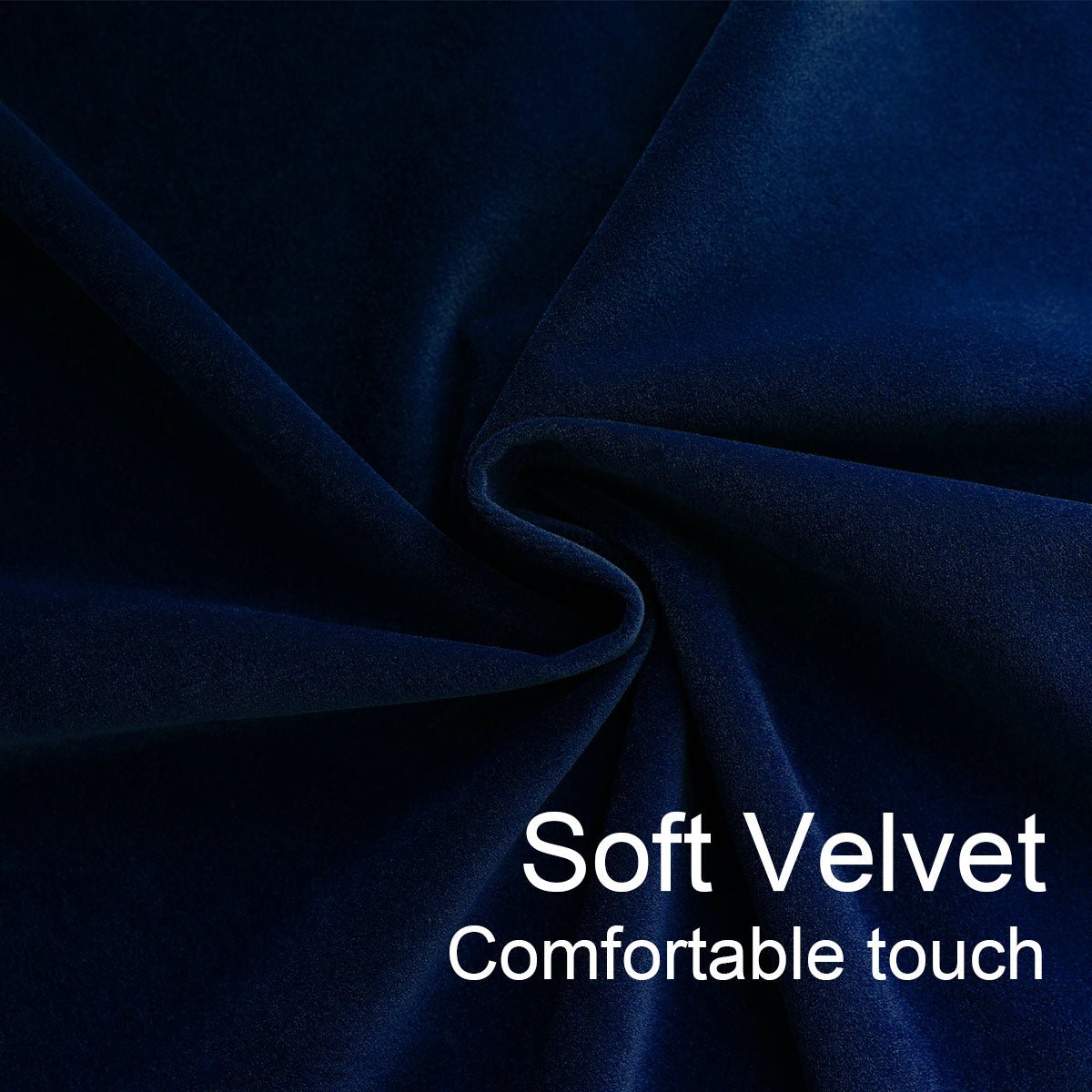 Deep navy velvet fabric showcasing plush texture and soft touch, ideal for blackout curtains.