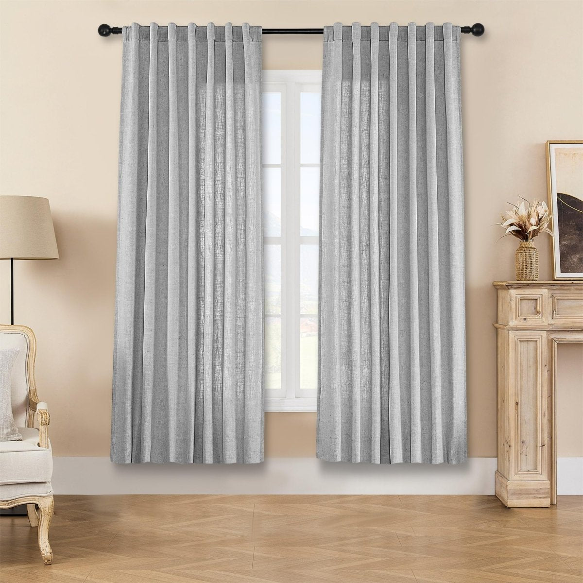 Joydeco Ebony Grey Linen Curtains for Living Room Curtains for Bedroom