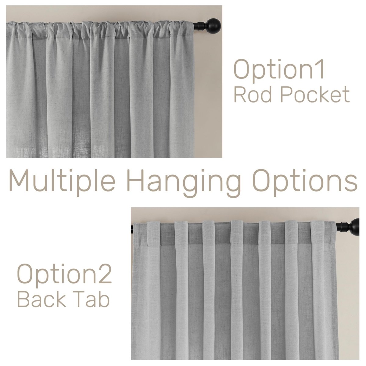 Joydeco Ebony Grey Linen Curtains for Living Room Curtains for Bedroom