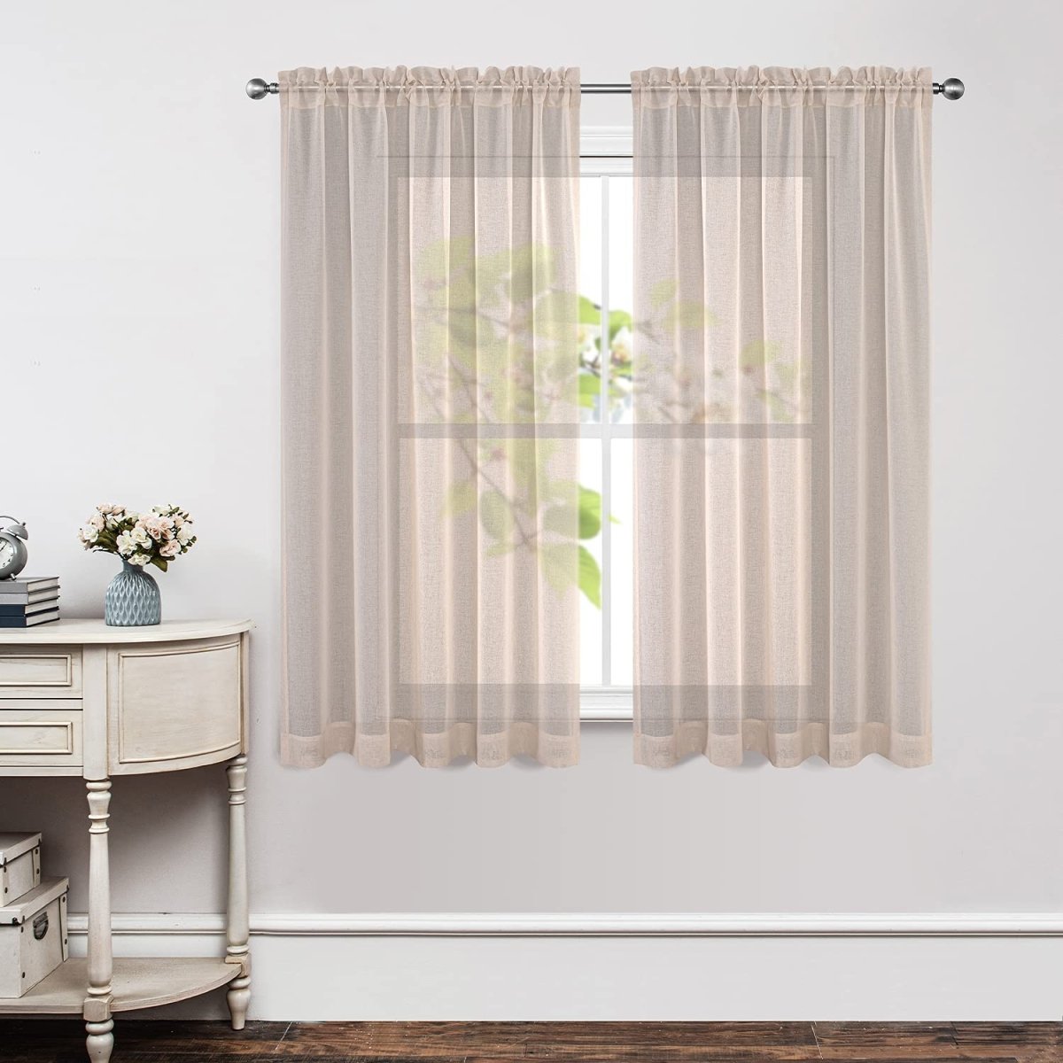 Joydeco Floral Embroidery linen Sheer Curtains - 2 Panels, Rod Pocket - Joydeco