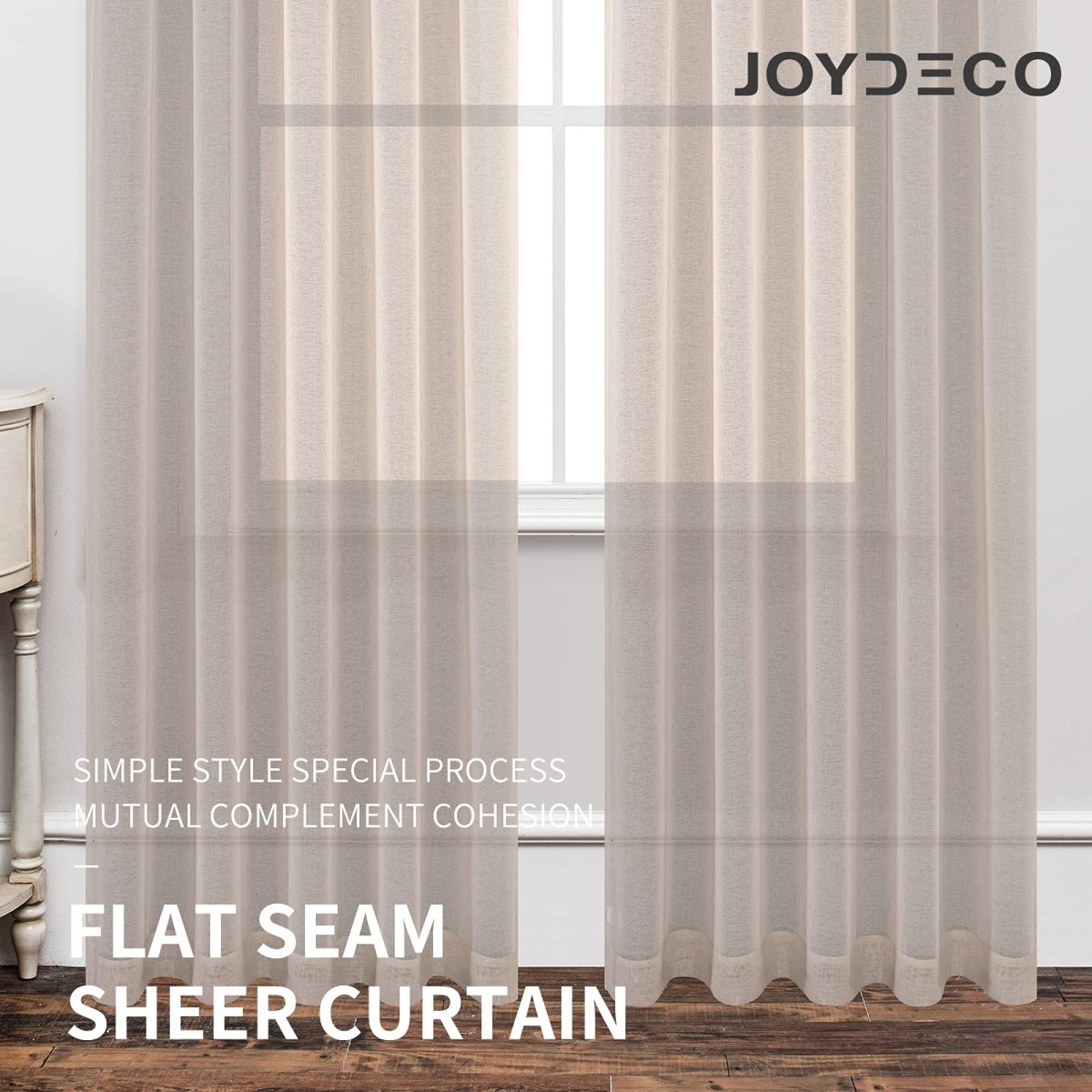 Joydeco Floral Embroidery linen Sheer Curtains - 2 Panels, Rod Pocket - Joydeco