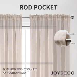 Joydeco Floral Embroidery linen Sheer Curtains - 2 Panels, Rod Pocket - Joydeco