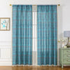Bohemian blue floral patterned curtains with cream tassel trim, light filtering, for living room.