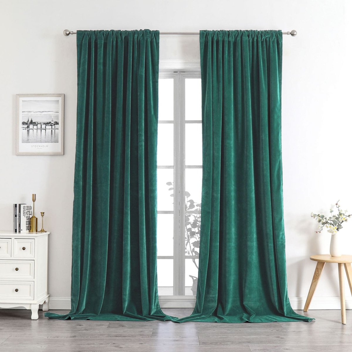 Joydeco Grass Green Velvet Curtains - Thermal Insulated, Privacy, Room Darkening Window Drapes - Joydeco