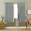 Sage green linen-blend blackout curtains with thermal lining displayed on a rod, product image for living room and bedroom.