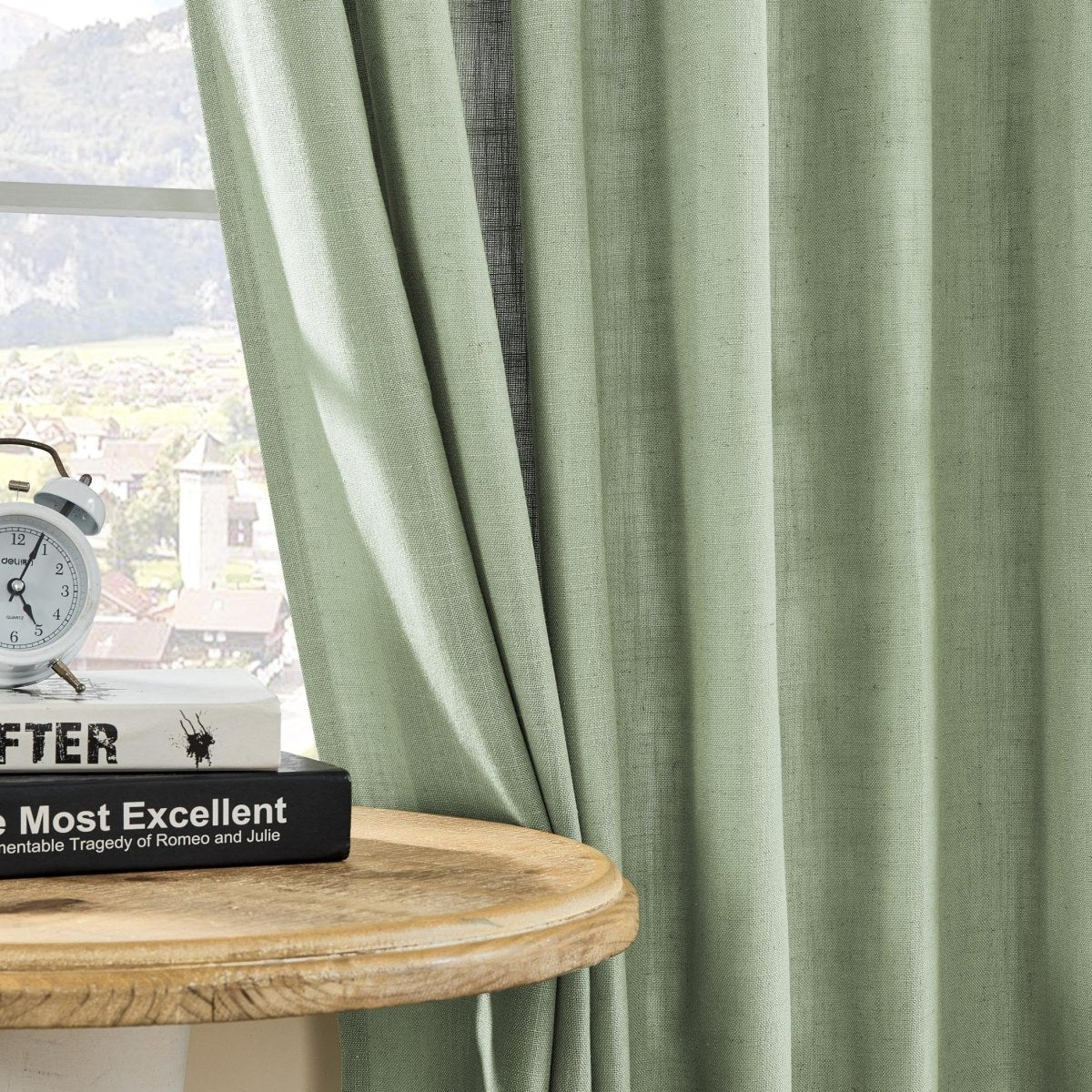 Joydeco Green Linen Blackout Curtains