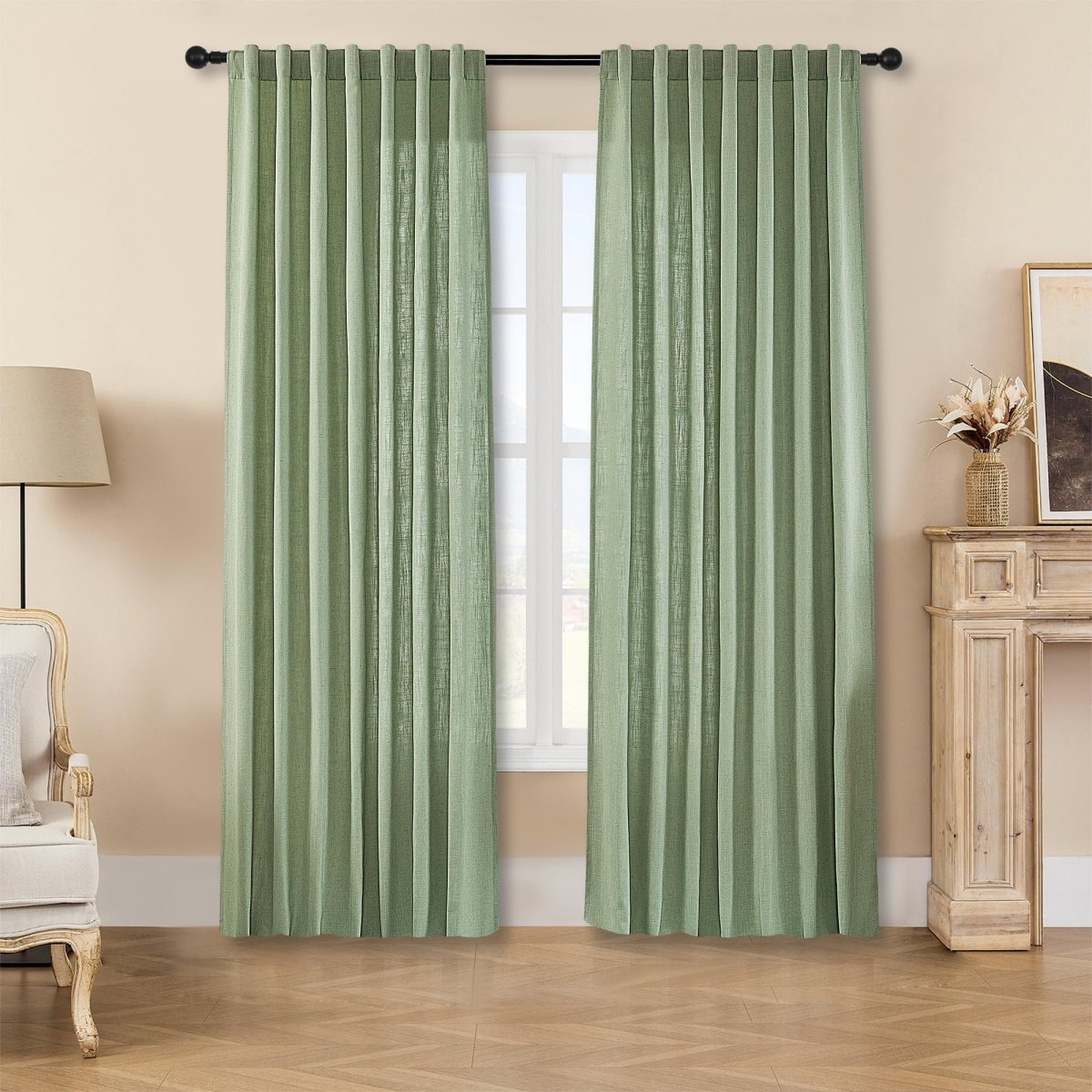 Joydeco Green Linen Blackout Curtains