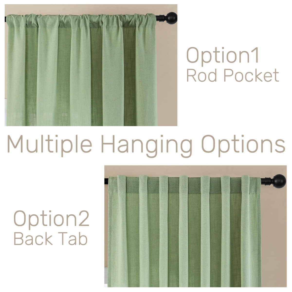 Joydeco Green Linen Blackout Curtains