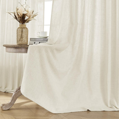 Joydeco Ivory White Linen Curtains for Living Room Grommet Curtains