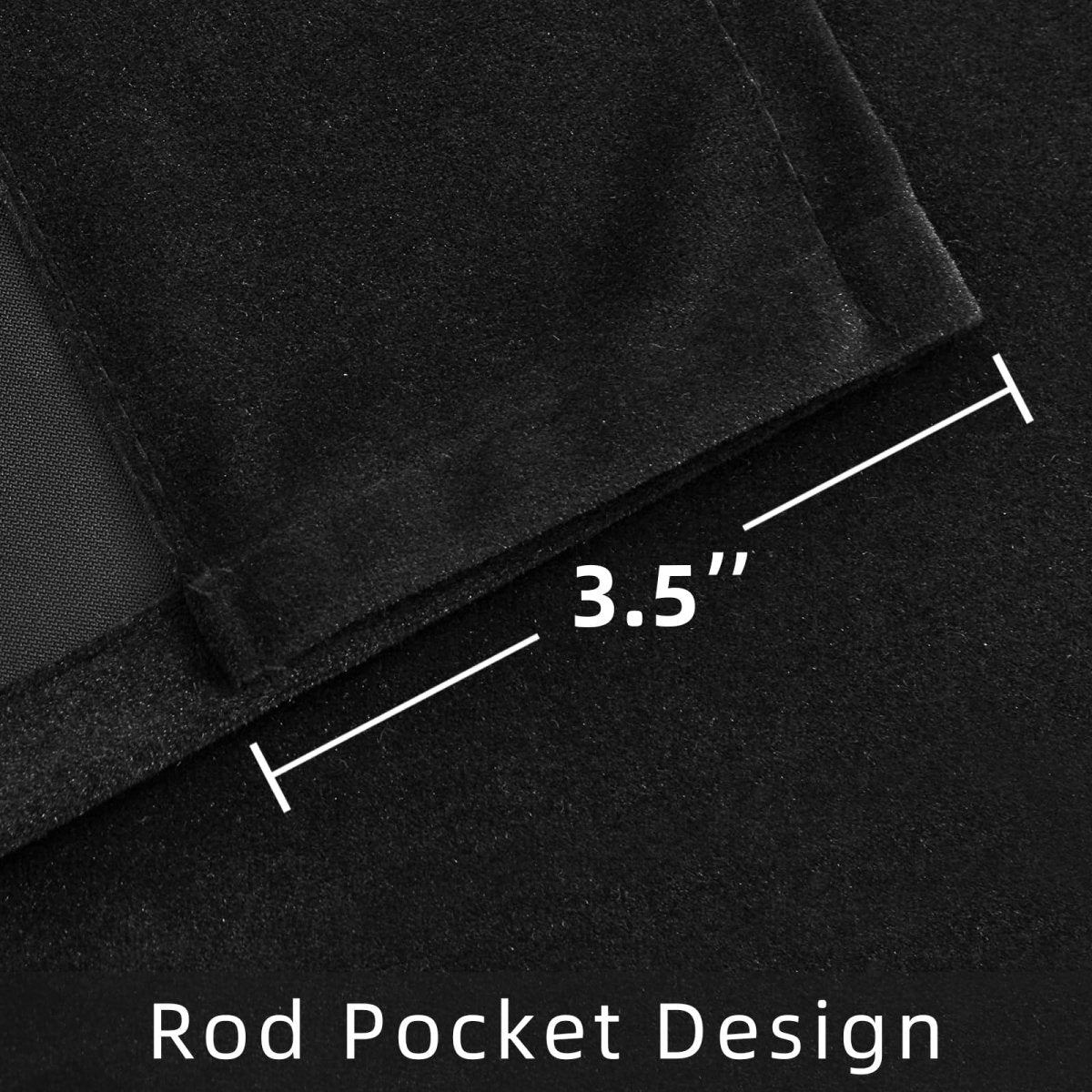 Close-up of Joydeco black velvet curtain showing 3.5 inch rod pocket design and plush texture.