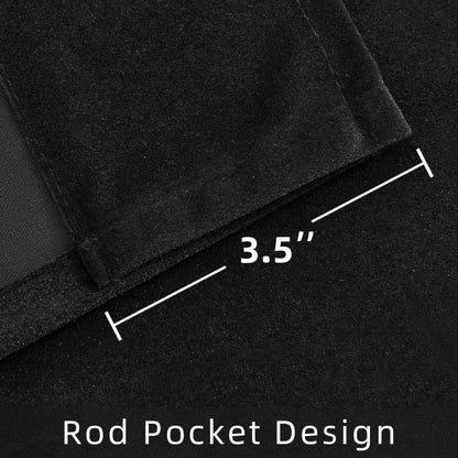 Close-up of Joydeco black velvet curtain showing 3.5 inch rod pocket design and plush texture.