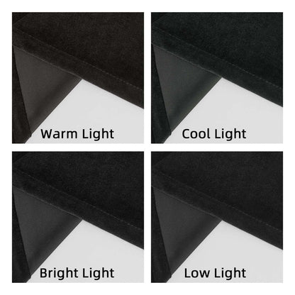 Joydeco Black Velvet Curtains: 100% blackout test in warm, cool, bright, low light.